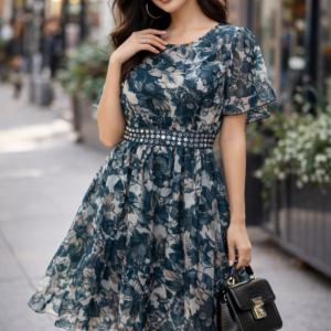 Elegant floral printed dress with a flattering fit, perfect for chic casual outings and everyday style.